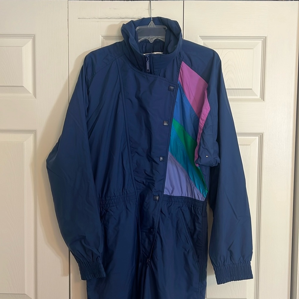 Europa Vintage 1980s Unisex Ski Suit Blue Colorblock Zip Front One Size.  J1
